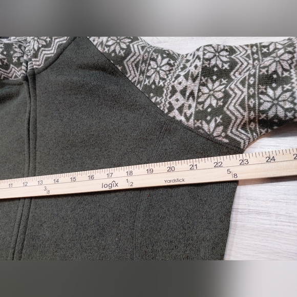 Cabela's Women Olive Green Fair Isle Patterned Sleeve Fleece Lined Full Zip Sz L - Picture 14 of 16